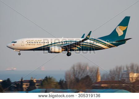 Istanbul / Turkey - March 27, 2019: Oman Air Boeing 737-800 A4o-bah Passenger Plane Landing At Istan