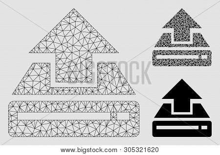 Mesh Drive Upload Model With Triangle Mosaic Icon. Wire Frame Polygonal Mesh Of Drive Upload. Vector