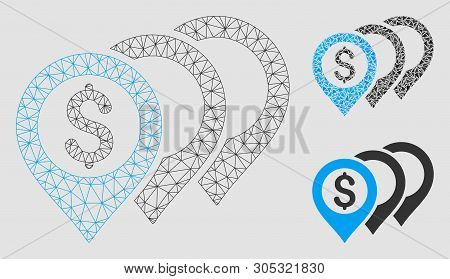 Mesh Dollar Map Pointers Model With Triangle Mosaic Icon. Wire Carcass Polygonal Mesh Of Dollar Map 
