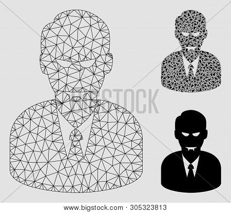 Mesh Dracula Model With Triangle Mosaic Icon. Wire Frame Triangular Mesh Of Dracula. Vector Mosaic O