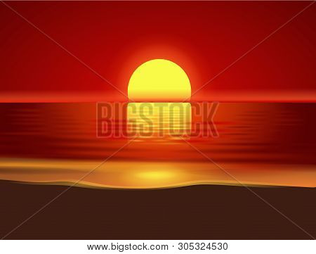 Sunset Landscape With Sun Reflected On The Sea
