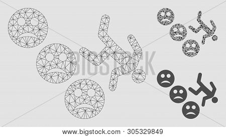 Mesh Drop Down Sad User Model With Triangle Mosaic Icon. Wire Carcass Polygonal Mesh Of Drop Down Sa