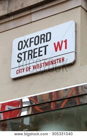 London, Uk - July 7, 2016: Oxford Street Sign In London, Uk. London Is The Most Populous City In The