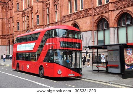 London, Uk - July 6, 2016: New Routemaster Bus In Holborn, London. The Hybrid Diesel-electric Bus Is