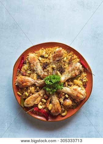 Chicken Makbous Al-thahera, Traditional Food In Arabian Region.