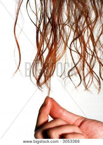 Femme, toucher les cheveux
