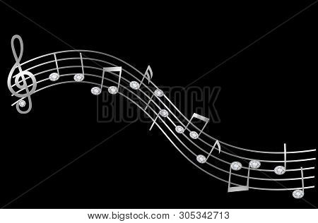 Music Pentagram With Diamonds Music Notes On Black Background