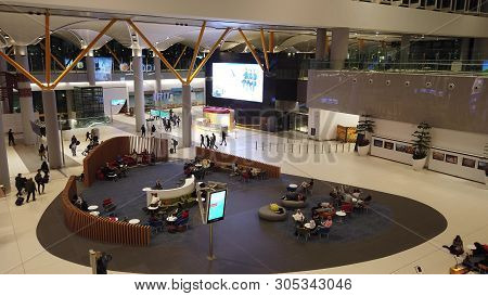 Istanbul, Turkey - April 19, 2019: Aerial View Of Waiting Room Of Istanbul Airport. Istanbul Yeni Ha