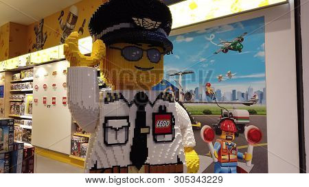 Istanbul, Turkey - May 7, 2019: Pilot Figure Of Lego Bricks In The New Lego Store Of New Istanbul Ai