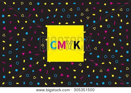 Abstract Black Geometric Banner With Cmyk Colors. Background For Typography, Printing House. Vector 
