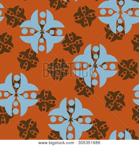 Geometric Ethnic Seamless Vector Pattern In Brown And Blue. Surface Print Design.