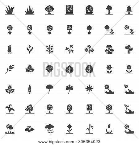 Nature Plants Vector Icons Set, Modern Solid Symbol Collection, Gardening Filled Style Pictogram Pac