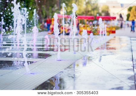 The City Dry Fountain With Color Illumination.