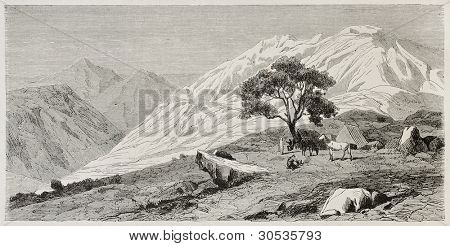 Djurdjura bergen gamla Visa, Kabylien, Algeriet. Skapad av Duhousset, publicerade på Le Tour Du Monde,
