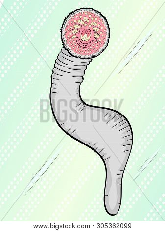 Pop Art Background, Green Color. Animal Lamprey, Underwater Fish, Worm. Raster