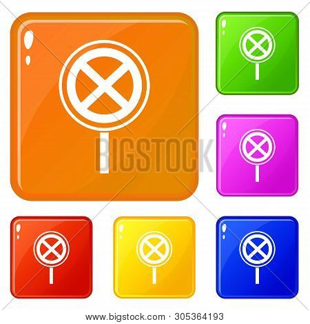No Stopping And Parking Sign Icons Set Collection Vector 6 Color Isolated On White Background