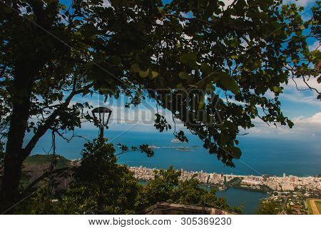 Rodrigo De Freitas Lagoon Seen From Christ The Redeemer Up In Corcovado Mountain, Rio De Janeiro, Br