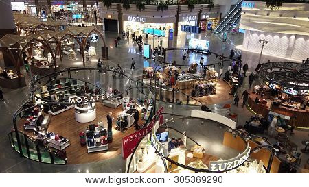 Istanbul, Turkey - April 19, 2019: Shopping Mall In New Istanbul International Airport. The Istanbul