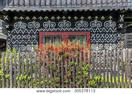 Painted Folk House, Cicmany Village, Slovak Republic. Architectural Theme. Travel Destination.
