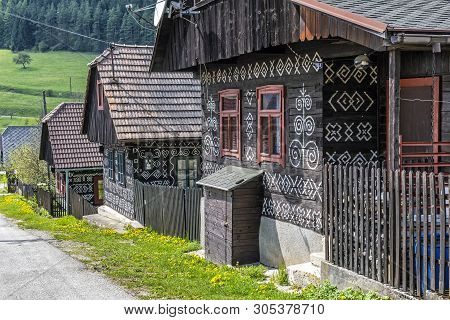 Painted Folk Houses, Cicmany Village, Slovak Republic. Architectural Theme. Travel Destination.