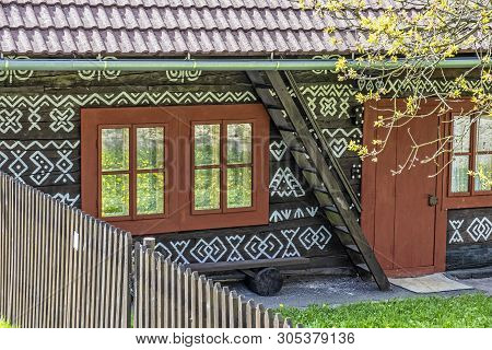 Detail Of Painted Folk House, Cicmany Village, Slovak Republic. Architectural Theme. Travel Destinat
