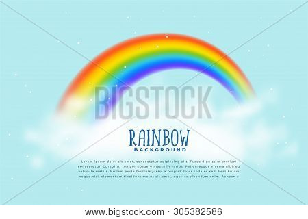Realistic Rainbow And Clouds Background Vector Illustration