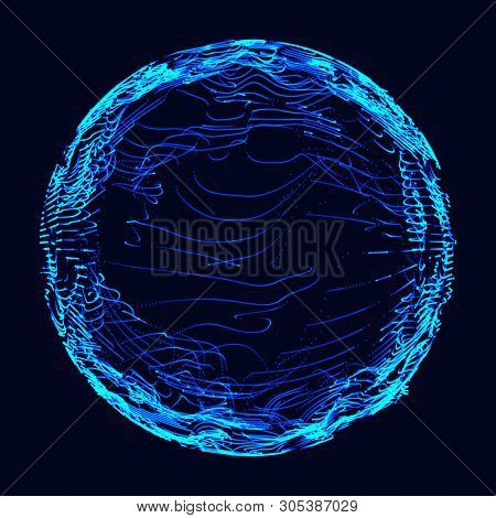 Futuristic Sphere Of Multiple Points. Abstract Wormhole. Illustration In Space Style. 3D Rendering.