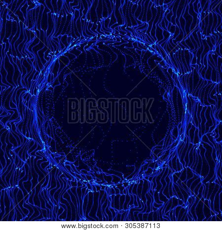 Futuristic Sphere Of Multiple Points. Abstract Wormhole. Illustration In Space Style. 3D Rendering.
