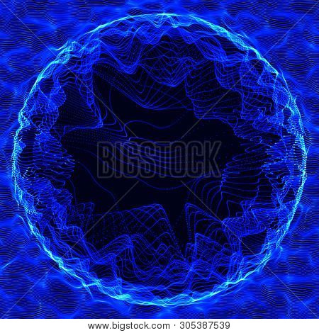 Futuristic Sphere Of Multiple Points. Abstract Wormhole. Illustration In Space Style. 3D Rendering.