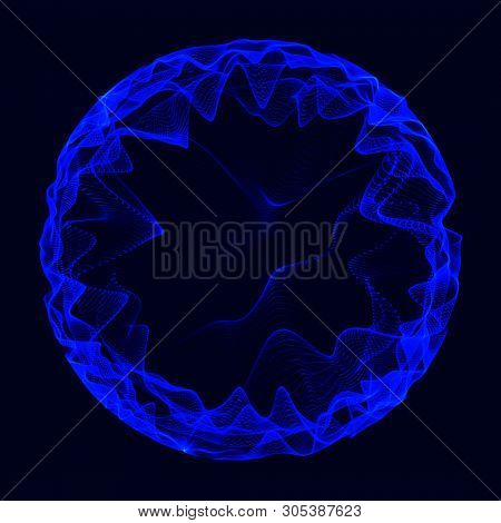 Futuristic Sphere Of Multiple Points. Abstract Wormhole. Illustration In Space Style. 3D Rendering.