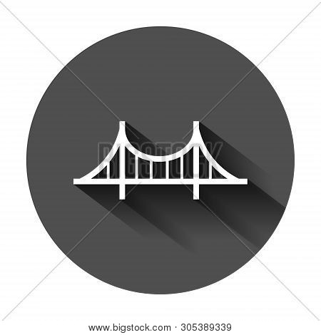 Bridge Sign Icon In Flat Style. Drawbridge Vector Illustration On Black Round Background With Long S
