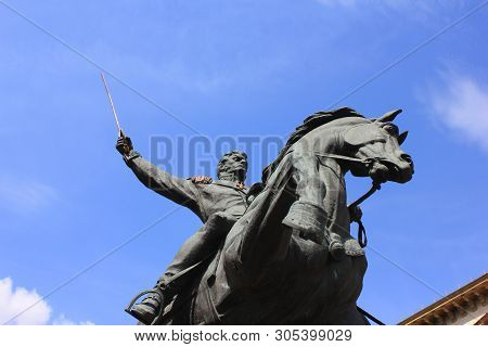 Equestrian Bronze Monument To Bagration - Russian General Of The War Of 1812 In Moscow, Russia On Ma