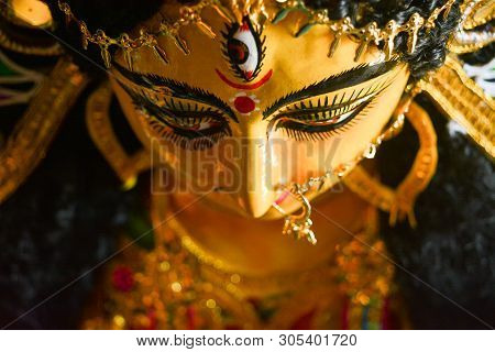 Close Up Of Durga Maa With A Third Eye Or 