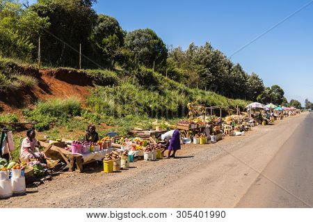 Kenya, Samburu- 01 January 2019:several Fruit And Vegetable Stalls On The Road To Samburu National P