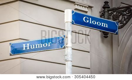 Street Sign The Direction Way To Humor Versus Gloom