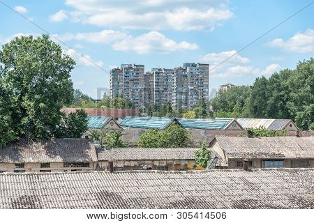 Roofs Of Refugee Center Cheep Old Prefabricated Barracks For Emigrants Or Migrants In The City With 