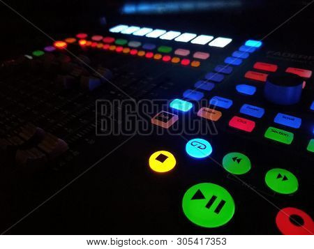 Faders And Knobs Of A Studio Controller