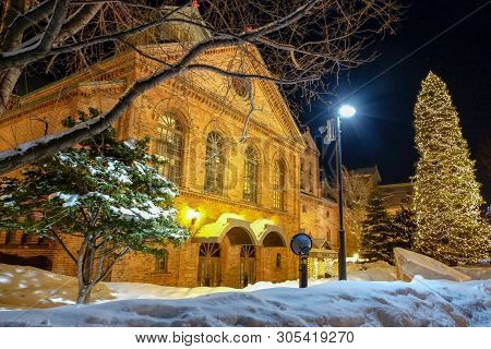 Sapporo, Japan - January 18, 2017: Sapporo Beer Museum At Night. The Building Was First Opened As Ka