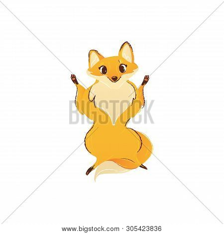 Front View Of Fox Standing On Hind Legs With Front Ones Raised Up Cartoon Style