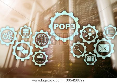 Pop3. Post Office Protocol Version 3. Standard Internet Protocol On Datacenter Background.