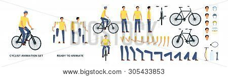 Cartoon Character With Bicycle Animation Kit, Young Man Riding A Bike With Helmet, Movement Construc
