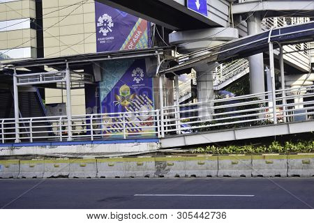 Jakarta, Indonesia, June 9 2019 : Modern Pedestrian Bridge Across The Road At M. H Thamrin Street In