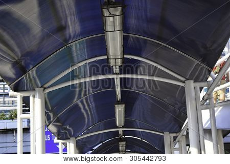 Jakarta, Indonesia, June 9 2019 : Modern Pedestrian Bridge Across The Road At M. H Thamrin Street In