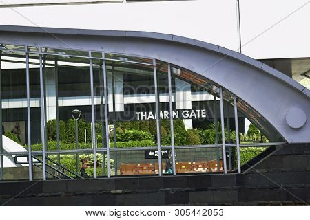 Jakarta, Indonesia, June 9 2019 : Modern Pedestrian Bridge Across The Road At M. H Thamrin Street In