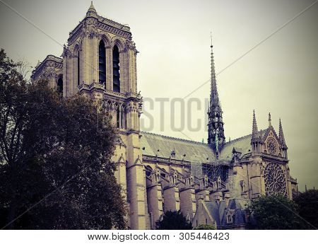 Cathedral Of Notre Dame And The Spire Before The Fire On 15 April 2019