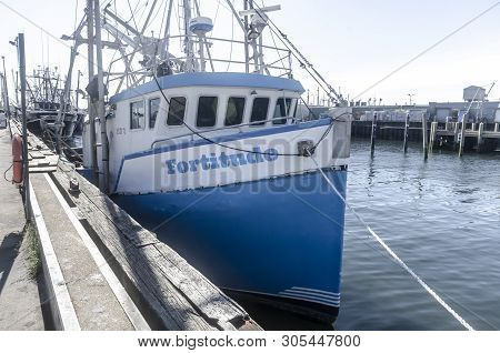 New Bedford, Massachusetts, Usa - June 8, 2019: Commercial Fishing Vessel Fortitude Docked In New Be