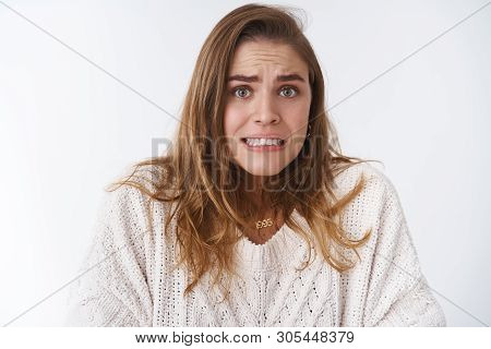 Girl Smell Problems Feeling Awkward Worried Silly Insecure Female Trainee Making Mistake Saying Oops