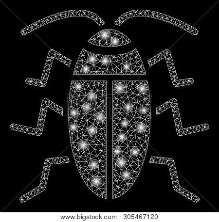 Bright Mesh Cucaracha With Glow Effect. Abstract Illuminated Model Of Cucaracha Icon. Shiny Wire Car