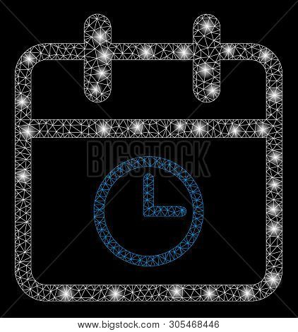 Bright Mesh Day Time With Lightspot Effect. Abstract Illuminated Model Of Day Time Icon. Shiny Wire 