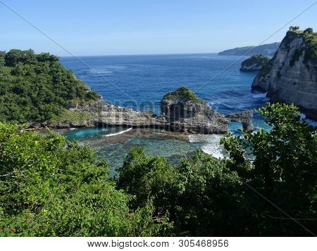 Beautiful View Over Atuh Beach And Surrounding Bay On Nusa Penida Island Near Bali, Indonesia